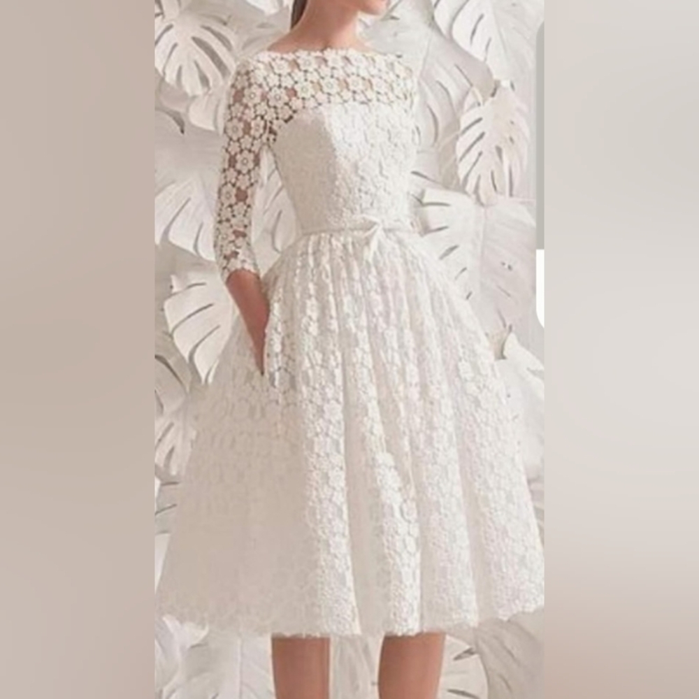 NWT White Lace Tea Length Bridak Shower Or Wedding Dress